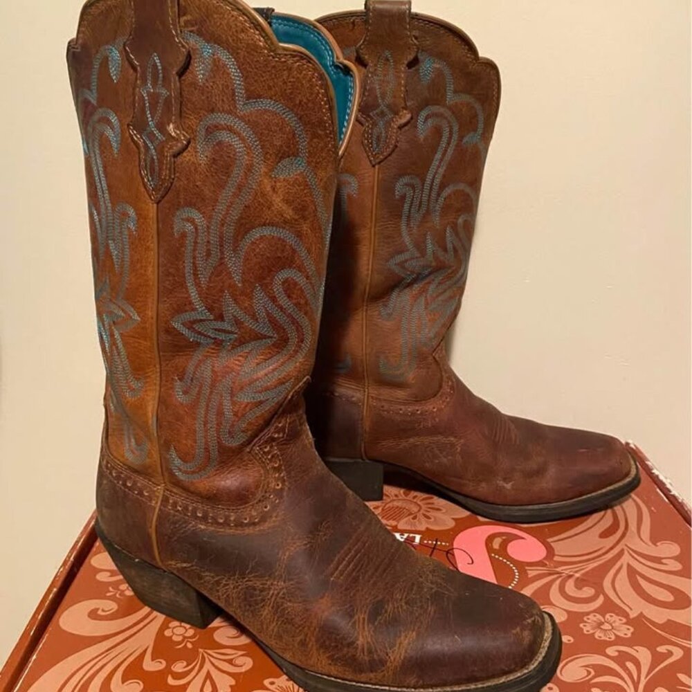 Justin Ladies Western Boots Tan Puma Cow 7 1/2 B